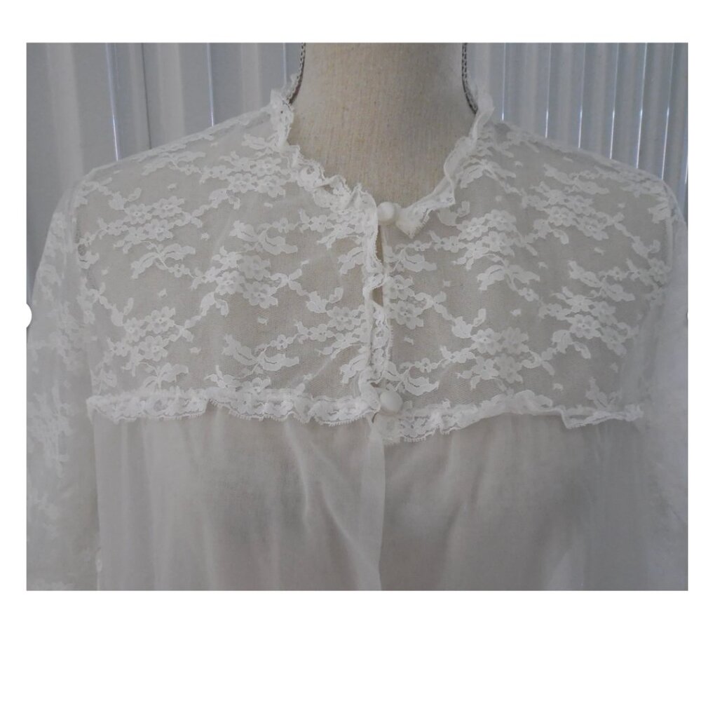 Vintage Nightgown Robe Set Chiffon Lace Peignoir Robe Sz 36 & Nightgown Size 32 - Picture 11 of 12